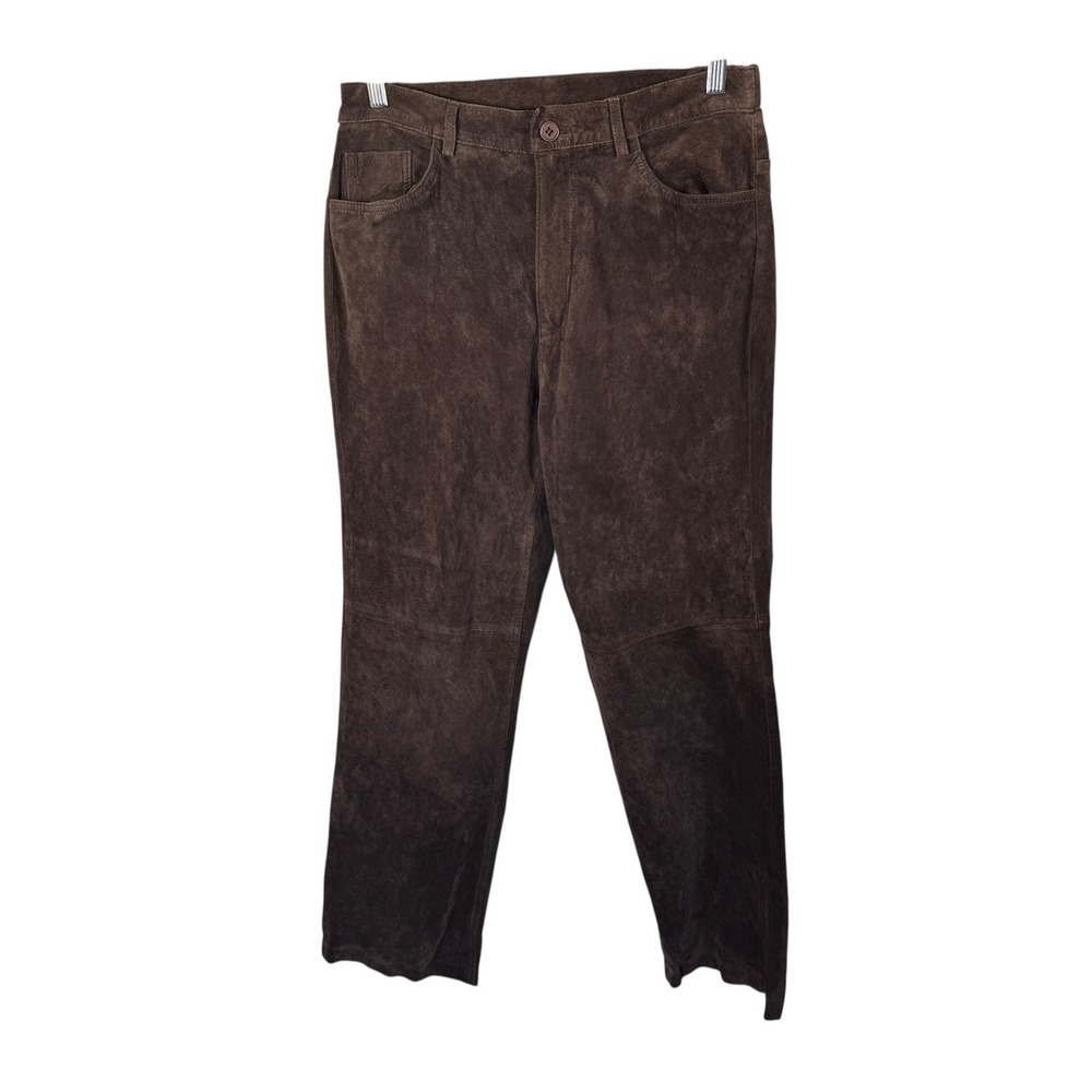 90s Vintage Denim & Co Brown Suede High Rise Straight Leg Pants Leather Size 12
